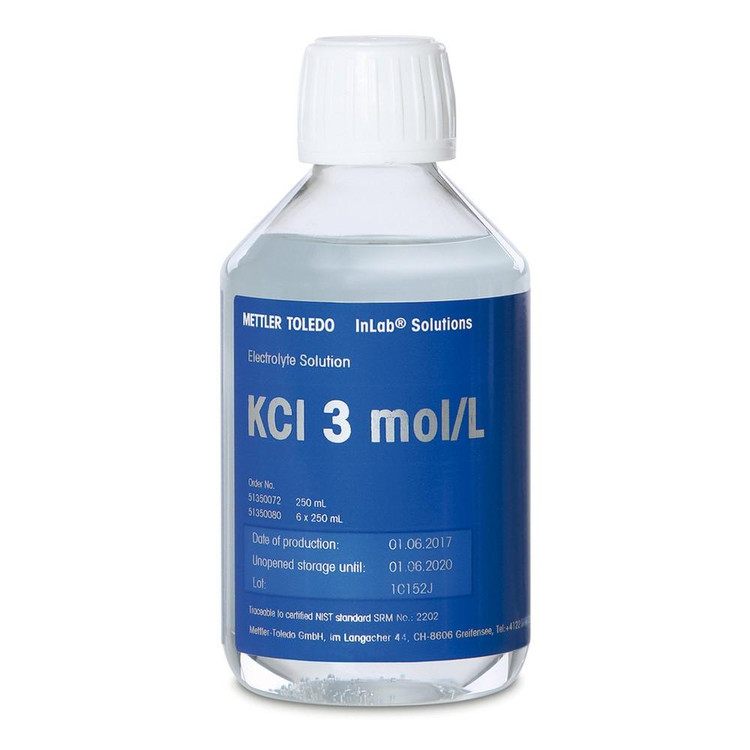 محلول نگه دارنده الکترود KCl 3M متلر تولدو بسته 250 میلیلیتری کد 513500072